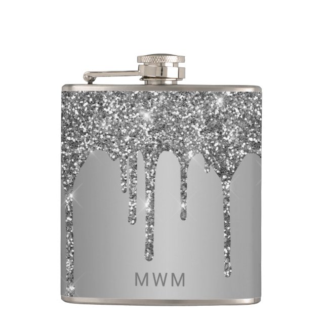 Chic Silver Glitter Drives Gnistra Monogram 6 oz Fickplunta (Framsidan)
