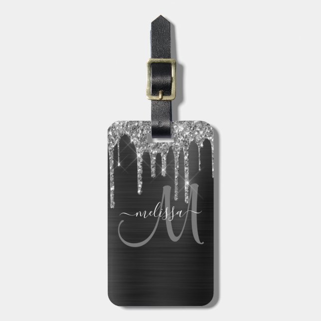 Chic Silver Glitter Drivrutiner för borstad metall Bagagebricka (Vertikal Framsida)