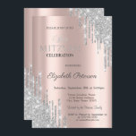 Chic Silver Glitter Drivrutiner Ro Guld Bat mitzva Inbjudningar<br><div class="desc">En modern,  chic och glamorös inbjudan med silver glitter droppar mot ro guld.</div>
