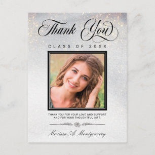 Chic Silver Glitter foto Student Tack Vykort