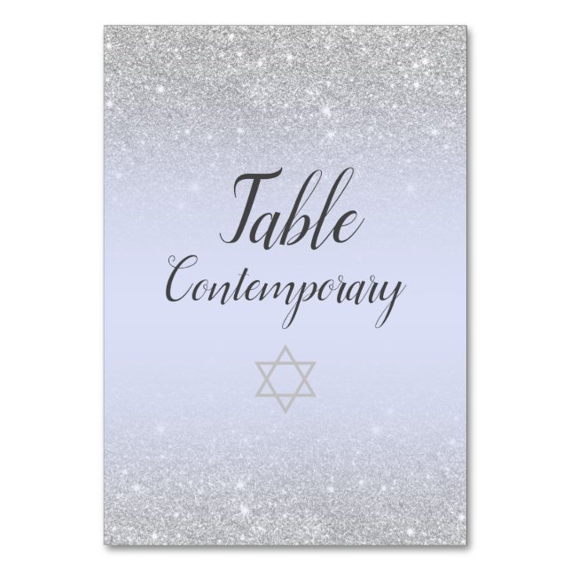 Chic silver glitter, manuslavender Bat mitzvah Bordsnummer (Framsidan)