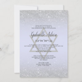 Chic silver glitter, manuslavender Bat mitzvah Inbjudningar