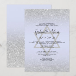 Chic silver glitter, manuslavender Bat mitzvah Inbjudningar
