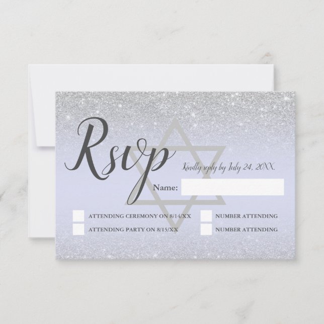 Chic silver glitter, manuslavender Bat mitzvah OSA Kort (Framsida)