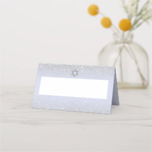 Chic silver glitter, manuslavender Bat mitzvah Placeringskort
