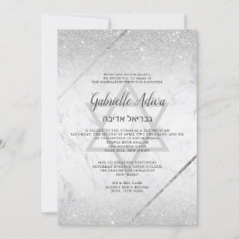 Chic silver glitter-manusmarmor Bat mitzvah Inbjudningar