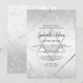 Chic silver glitter-manusmarmor Bat mitzvah Inbjudningar