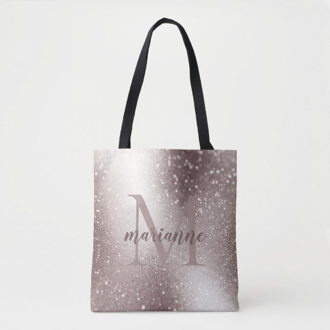 Chic Silver Glitter Monogram Anpassat Namn  Tygkasse (Framsida)