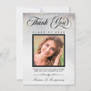 Chic Silver Glitter Photo Studenten Tack Kort