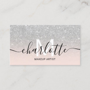 Chic silver glitter rosa namn makeup logotyp visitkort
