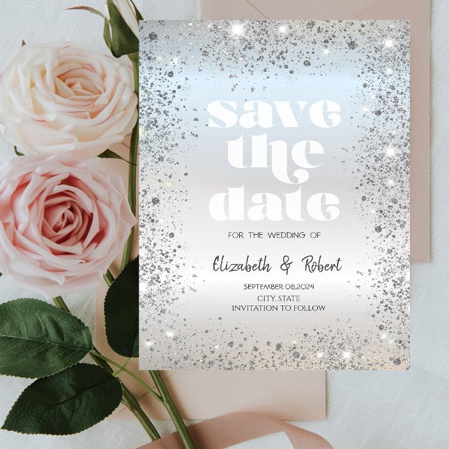 Chic silver glitterdamm konfetti Save The Date Spara Datumet (Skapare uppladdad)