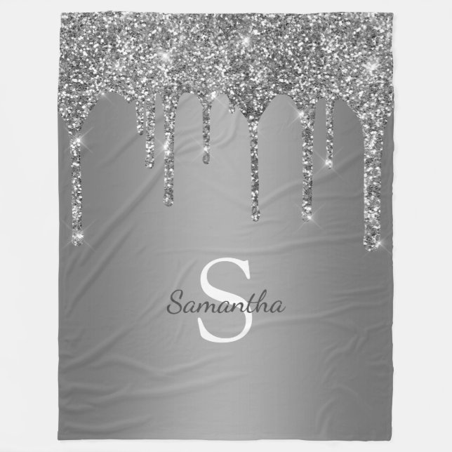 Chic Silver Gnistra Drives Monogram Namn Fleecefilt (Framsidan)