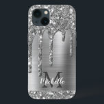 Chic Silver Grått Glitter Drives Monogram Rosa Met<br><div class="desc">Elegant, modern, giftig silver grått glitter droppar silver metall anpassningsbar personlig och monogrammad namn. Den här designen har droppar i silver glitter gnistra på grått-borstad metall-bakgrund med anpassningsbar personlig-monografi som inledande och första namn-textmall. Perfekt feminin gåva till flickor och kvinnor som kärlek söt trendig glam sak. Kontakta mig om du...</div>