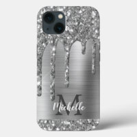 Chic Silver Grått Glitter Drives Monogram Rosa Met