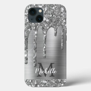 Chic Silver Grått Glitter Drives Monogram Rosa Met
