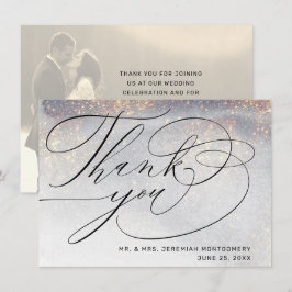 Chic Silver Guld Glitter Vattenfärg Bröllopsfoto Tack Kort