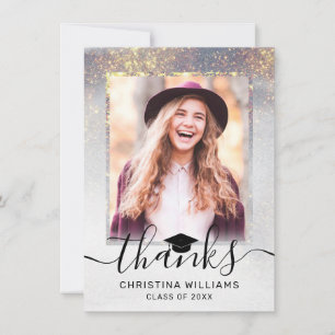 Chic Silver Guld Sparkles 2 Photo Studenten Tack Kort