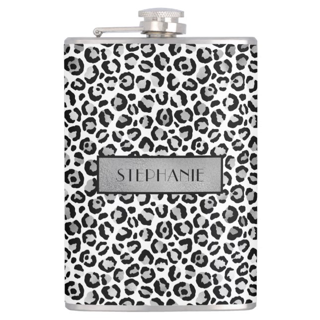 Chic Silver Leopard Print Personlig Fickplunta (Framsidan)