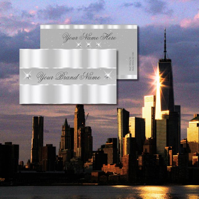 Chic Silver Light Grått Sparkling Diamonds Snyggt Visitkort (Skapare uppladdad)