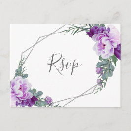 Chic Silver Lila Blommigt Eucalyptus Bröllop OSA Vykort