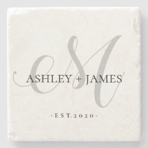 Chic Silver M Monogram Script Namn Bröllop Stenunderlägg