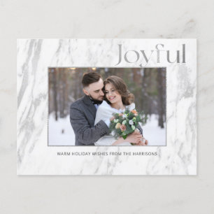 Chic Silver Marble Glädjefull Typografi Foto Vykort