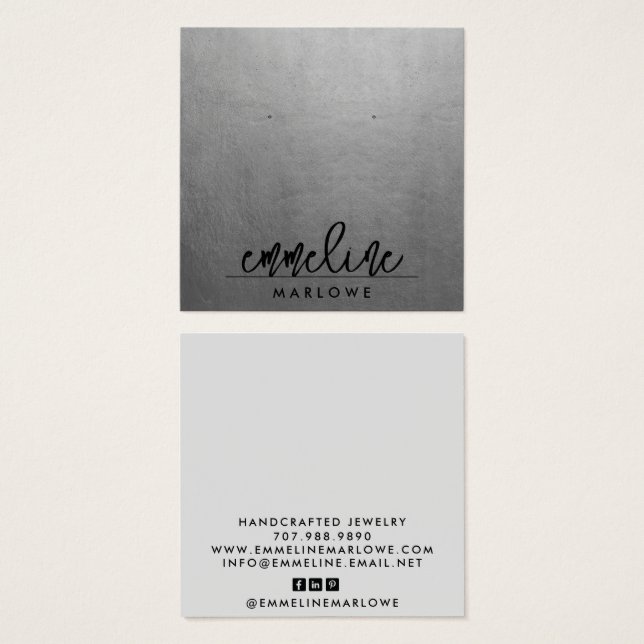 Chic Silver Modern MinimalBlack Earring Jewelry Fyrkantigt Visitkort (Framsida & baksida)