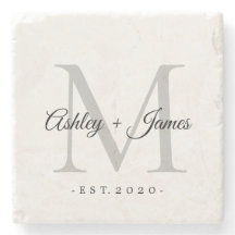 Chic Silver Monogram Bokstäver Namn Bröllopsdatum