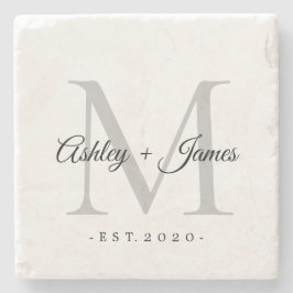 Chic Silver Monogram Bokstäver Namn Bröllopsdatum Stenunderlägg