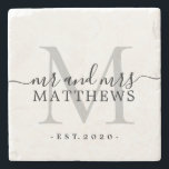 Chic Silver Monogram Bokstavsnamn Bröllopsdatum Stenunderlägg<br><div class="desc">Elegant, modern svart märkt stenkopp med texten mr och mrs och ert efternamn och äktenskapsdatum i svart elegant handskriven kalligrafi med ett silvergrått monogram. Lägg bara till ert namn, monogram och äktenskapsdatum nedan. Stilsäker design och perfekt lyxig gåva till det nygifta paret. Om ni behöver hjälp eller matchande produkter, vänligen...</div>