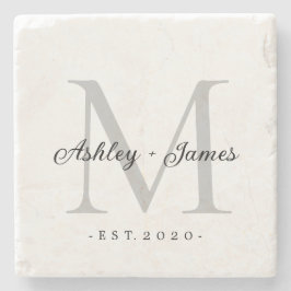 Chic Silver Monogram Bokstavsnamn Bröllopsdatum Stenunderlägg