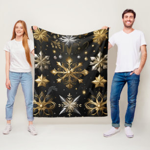 Chic Silver och Guld Snöflingor Fleecefilt