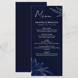 Chic Silver och marinblå Blommigten Bröllop Meny