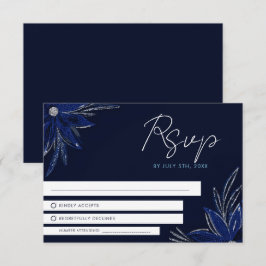 Chic Silver och marinblå Blommigten Bröllop OSA Kort