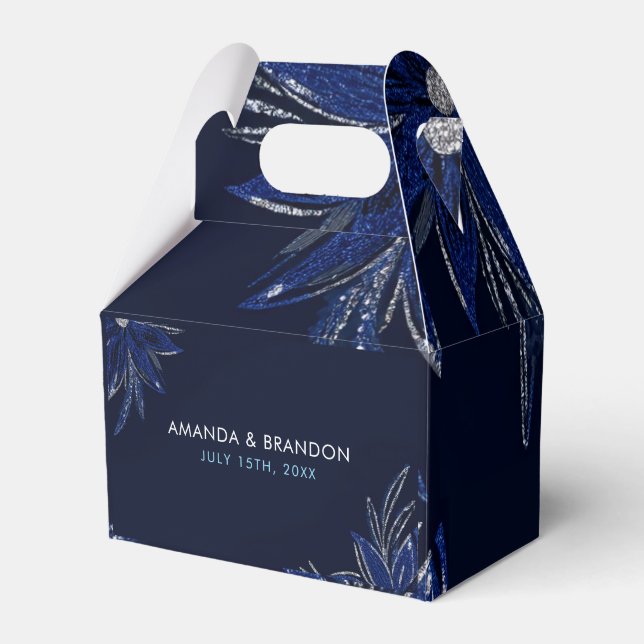 Chic Silver och marinblå Blommigten Bröllop Presentaskar (Framsidan Sidan)