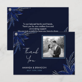 Chic Silver och marinblå Blommigten Bröllop Tack Kort