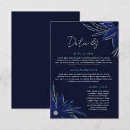 Chic Silver och marinblå Blommigten Bröllop Tilläggskort