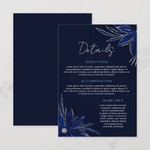 Chic Silver och marinblå Blommigten Bröllop Tilläggskort