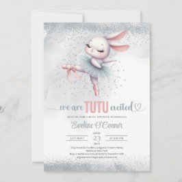 Chic silver och rosa tutu klänning kanin ballerina inbjudningar