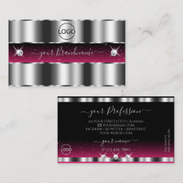 Chic Silver Rosa Black Sparkling Diamons Add Logot Visitkort