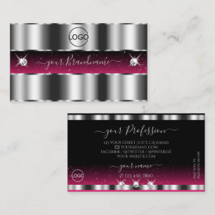 Chic Silver Rosa Black Sparkling Diamons Add Logot Visitkort