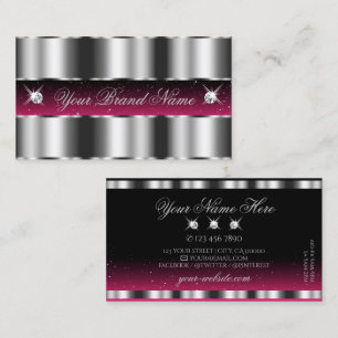 Chic Silver Rosa Black Sparkling Diamons Snyggt Visitkort