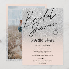 Chic silver-skript, fotot möhippa ring rosa inbjudningar