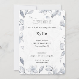 Chic Silver White Blommigt Birthday Inbjudningar