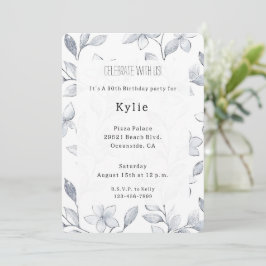 Chic Silver White Blommigt Birthday Inbjudningar