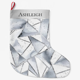 Chic Silver White Triangles Gnistra jul Stor Julstrumpa