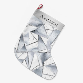 Chic Silver White Triangles Gnistra jul Stor Julstrumpa