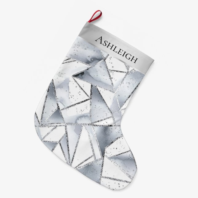 Chic Silver White Triangles Gnistra jul Stor Julstrumpa (Framsidan (Hängande))