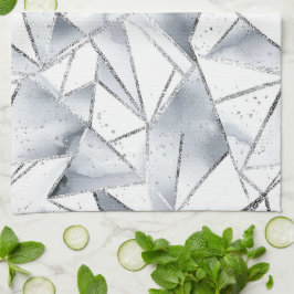 Chic Silver White Triangles jul Kökshandduk
