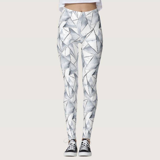 Chic Silver White Triangles Leggings (Framsida)